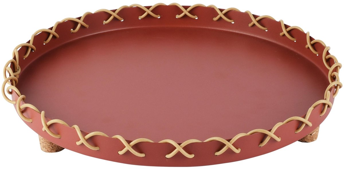 dekoratief Dienblad rond op poortjes, terra, metaal/rotan, 30x30x5cm | A265489 rood