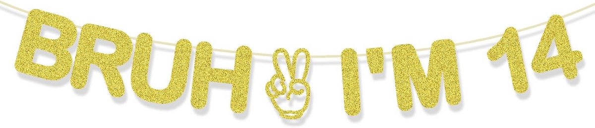 Bruh, ik ben 14 Banner Happy 14th Birthday Decoraties Glitter, Proost op 14 jaar Hallo Veertien Grappige feestdecoraties voor tieners Jongen Meisje Feestartikelen