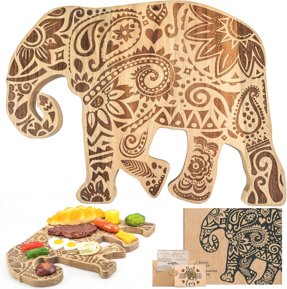 Decoratieve Houten Serveerplank Olifant - Kaasplank en Snijplank van Acaciahout