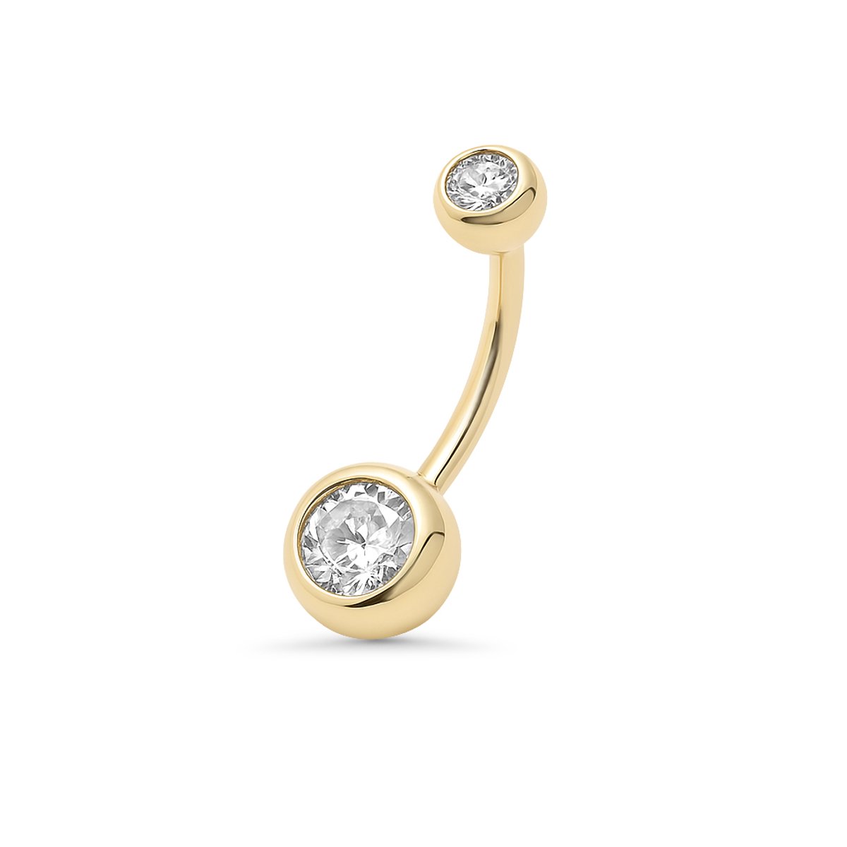 14kt - Geelgouden Navelpiercing met Heldere Steen 4x6 mm - 1,6 mm Staaf Dikte - 10 mm Lengte - 14 Karaat Gouden Navelpiercing - Echt Goud (585) - Inclusief Echtheidscertificaat