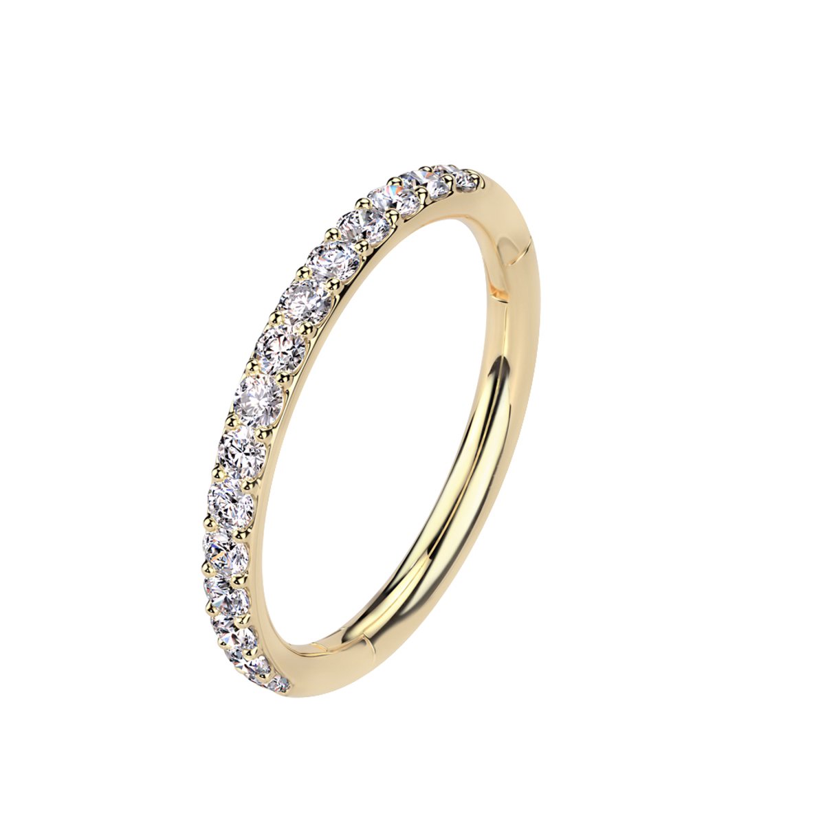 14kt - Geelgouden Segment Ring met Heldere Steentjes - 1,2 mm Staaf Dikte - 8 mm Diameter - 14 Karaat Gouden Piercing Ring - Cubic Zirkonia - Echt Goud (585) - Inclusief Echtheidscertificaat