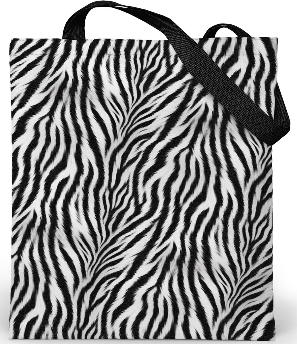 Canvas Tote Bag met Rits en Binnenzak, Zebra Print, Ruim en Duurzaam voor Dagelijks Gebruik