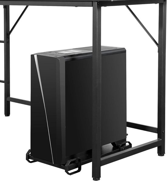66 inch omkeerbaar L-vormig computerbureau met opbergplank en voetsteun voor thuiskantoor en gaming — afbeelding 4