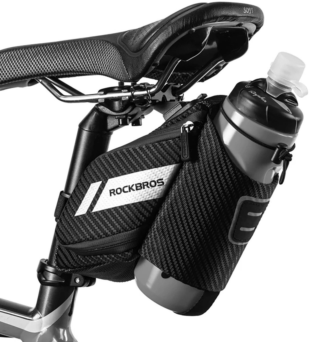 Rockbros - Waterdichte Zadeltas met Bidonhouder - 1.5 liter - Reflecterend - Universeel - Zwart