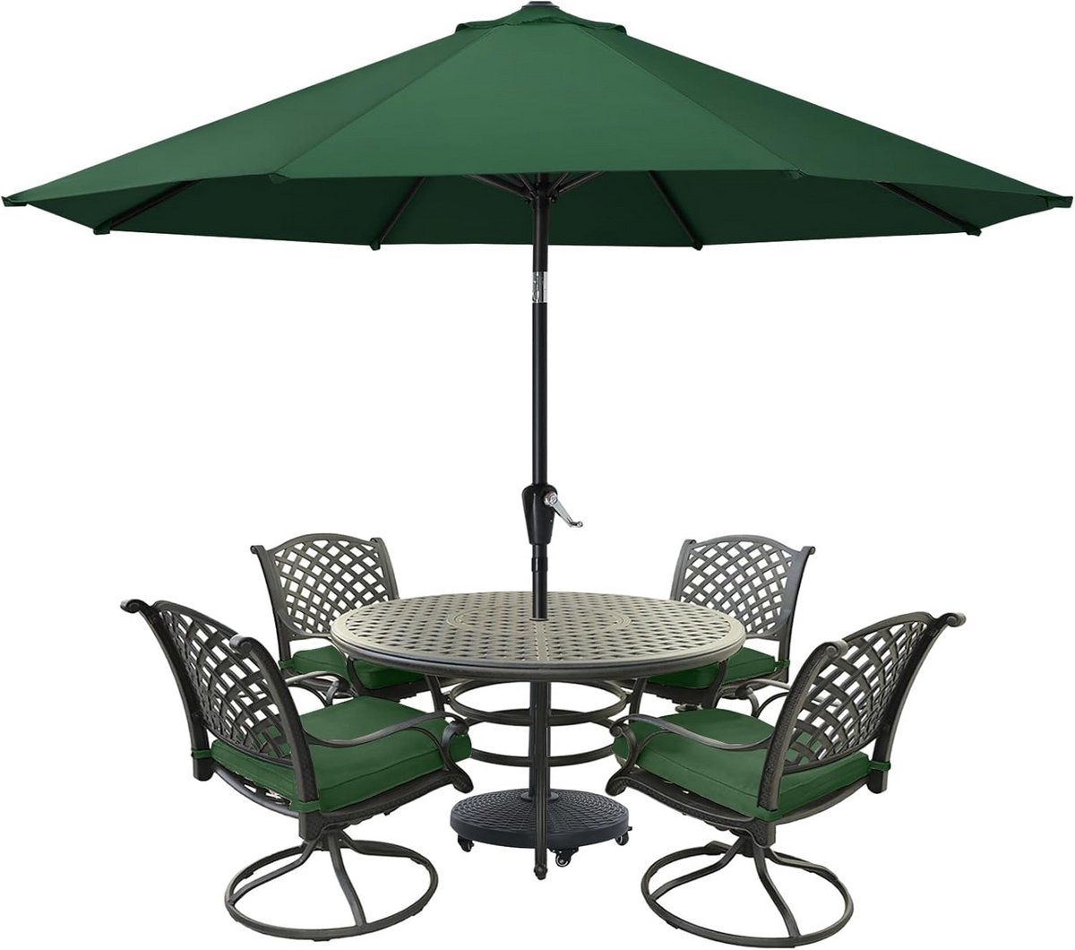 9-voets Patio Parasol voor Buitentafels - 8 Stalen Spaken - Kantelmechanisme - Afneembaar - UV-bescherming - Geschikt voor Tafels van 42 inch tot 54 inch - Zwart