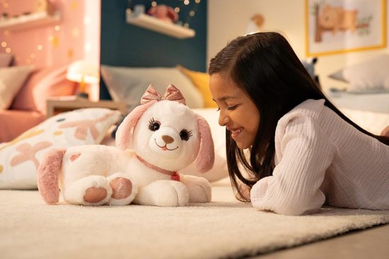 Interactieve knuffelhond Bella - 30 cm - roze/wit - met licht en muziek - inclusief borstel in cadeaudoos — afbeelding 3