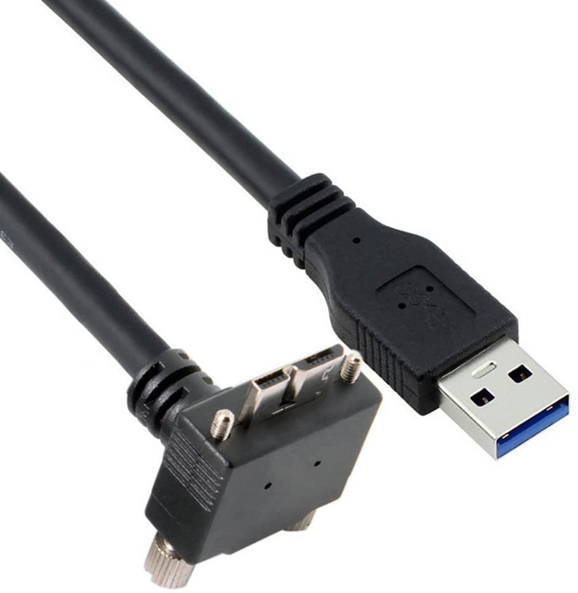 Micro USB 3.0 Kabel met Dubbele Schroefbevestiging voor VR camera en industriële apparatuur - 90 Graden Hoek (3m)