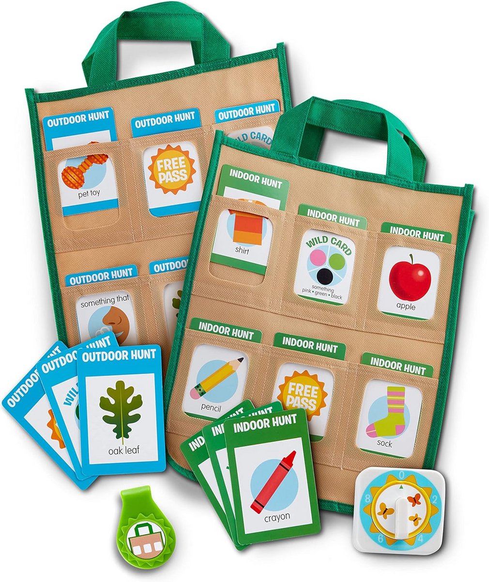 Speurtocht Speelset voor Binnen en Buiten - 80 Dubbelzijdige Itemkaarten - 10 minuten Timer - 2 Jumbo Totes - Voor Kinderen vanaf 3 Jaar - Schermvrij Spelplezier