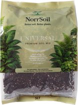 Norrsoil universele premium potgrond 5L, turfvrij, 100% biologisch, met iconen voor 180 dagen voeding en wormenmest.