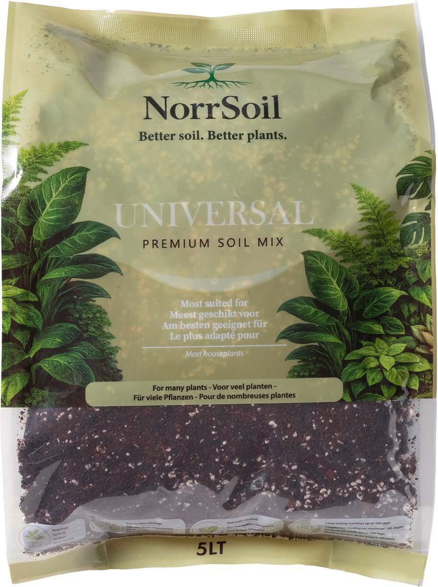 Universele Potgrond 5L voor Kamerplanten – Norrsoil Universeel potgrond – Turf vrij – 100% Biologisch – Voeding tot 180 Dagen – Luchtige Wortelmix