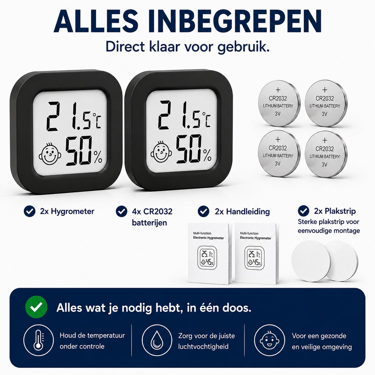 Joybelli® Digitale Hygrometer 2-Pack met Temperatuurmeter – Luchtvochtigheidsmeter voor Babykamer, Slaapkamer en Woonkamer – Inclusief 4 Batterijen — cadeau in Cadeau-ideeën - foto 4