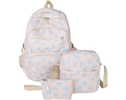 KZQ 3 Delige Wit Blauwe Rugzak met Strik voor Meisjes Cute Kawaii Aesthetic Dagrugzak Set