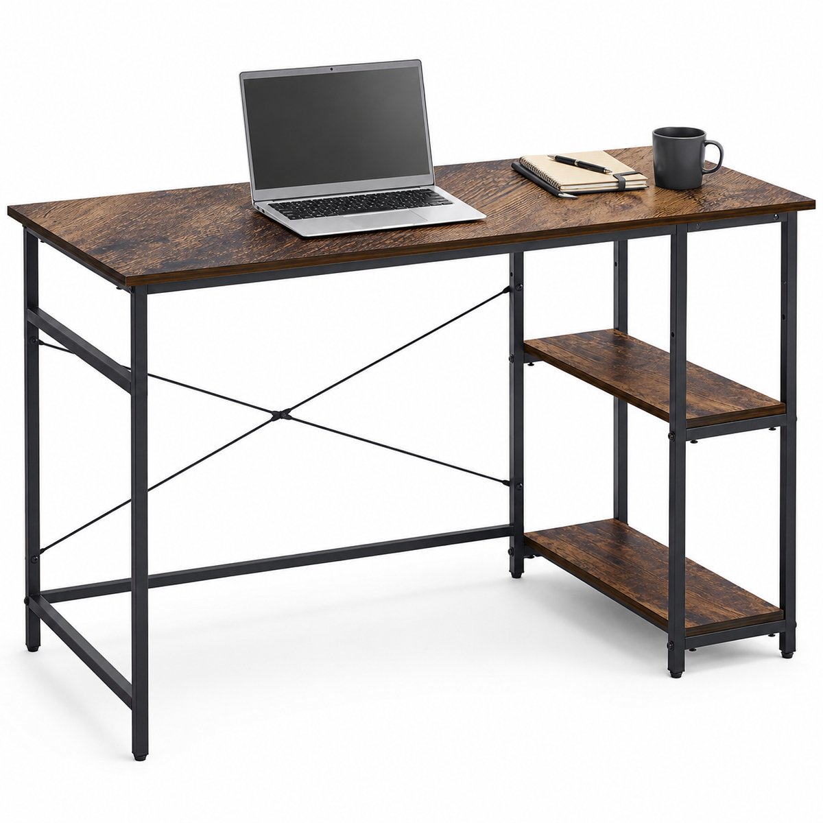Lina® Bureau - Computertafel - Bureautafel - Computerbureau - Bruin – 120x60 cm – 2 Lades – Houtlook en Metaal