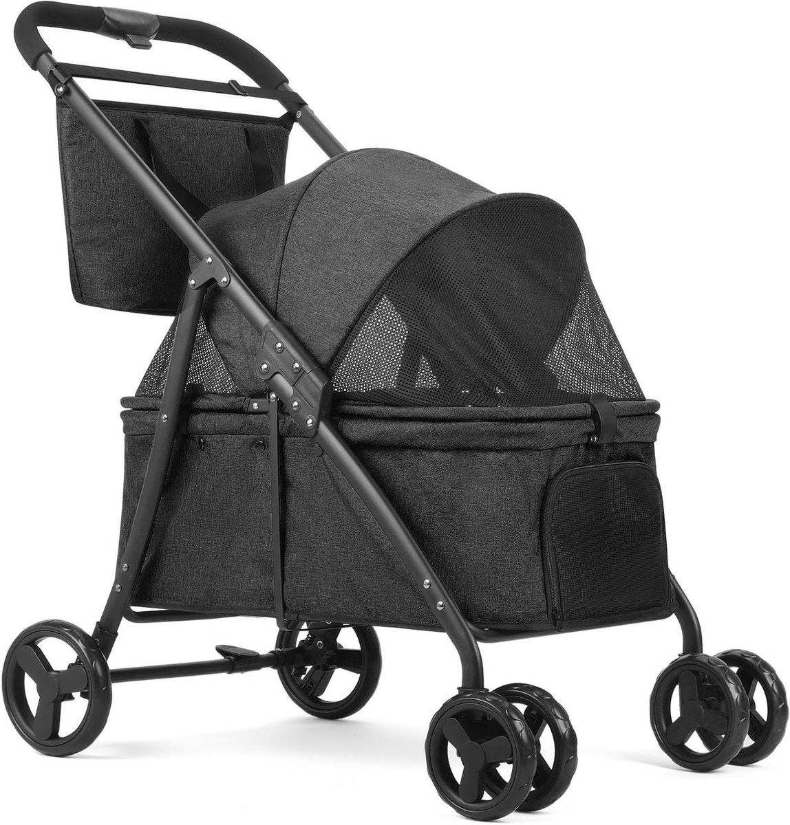 Hondenbuggy Vier Wielen - Hondenkar Joggen - Reizen Met Honden - Dubbele Deur Ontwerp - Tot 45kg Capaciteit - Zwart