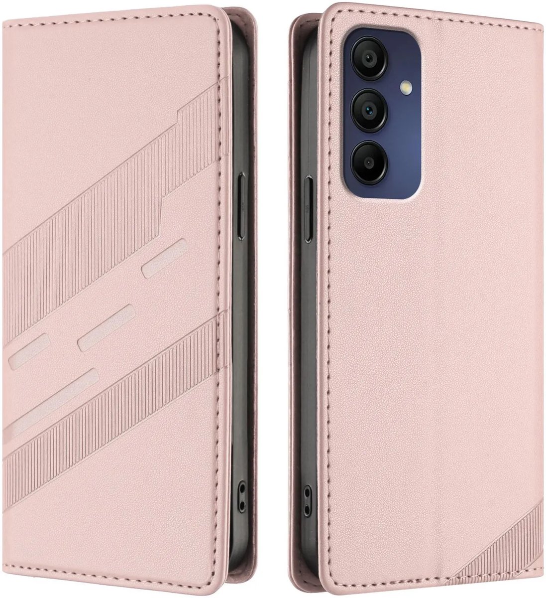 Hoesje geschikt voor Samsung Galaxy A16 - Phonesta Embossed Lines Book Wallet Case - Roze