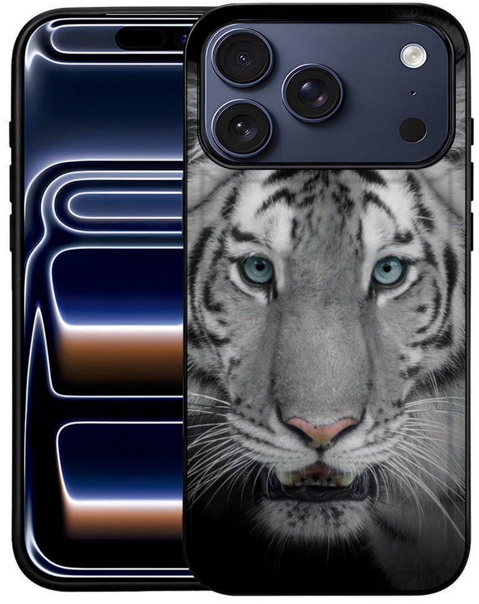 Tijger Design Hoesje iPhone 17 Pro Max Zwart TPU Rand en PU Kunstleer Achterkant