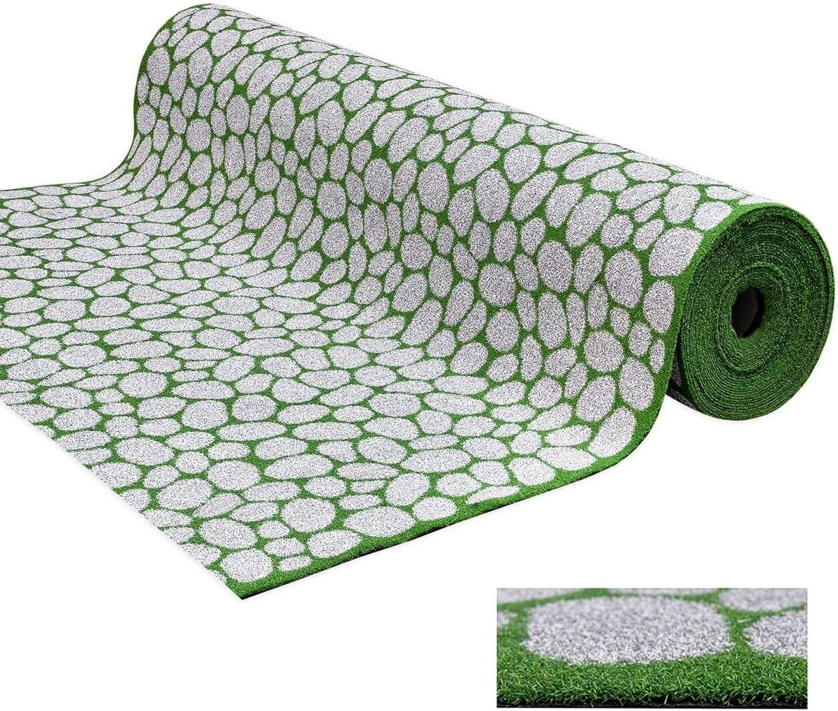 Kunstgras Steenlook - Vloertapijt Kiezel - Decoratie Buiten - Unieke Pleisterlook - 100 x 500 cm - Groen
