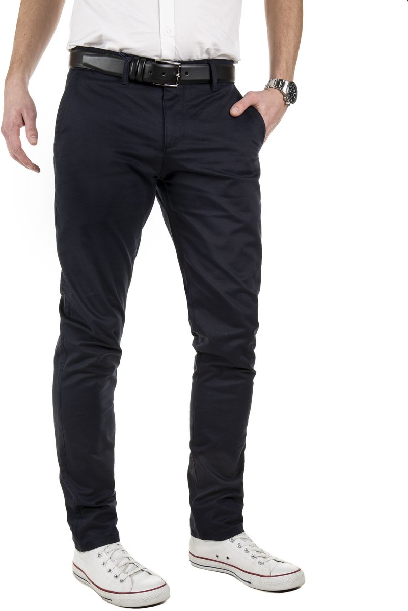 Yazubi Heren Chinobroek Dustin – Inclusief riem – Slim Fit – Katoen Stretch – Donkerblauw – Met riem & 5-pocket