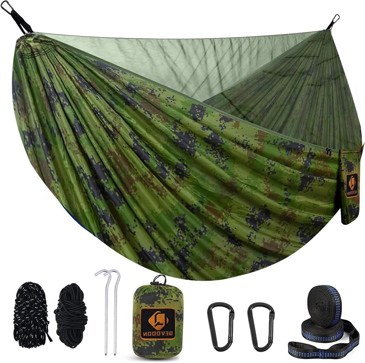 Campinghangmat, draagbare hangmatten met klamboe, lichtgewicht nylon parachutehangmat met boomriemen van 3 meter, kampeeruitrusting must-have voor reizen, wandelen, backpacken, strand, terras, groen