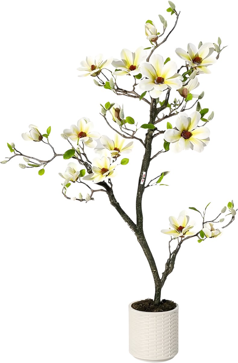 Kunstmatige Magnolia Boom 120 cm - Grote Kunstplant voor Binnen & Buiten - Realistische Bloesem
