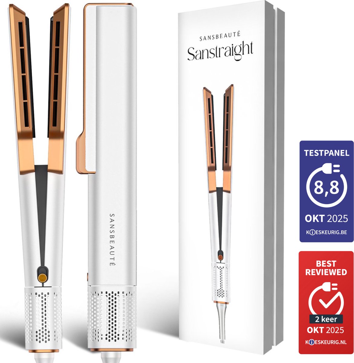 Bol.com Sansbeauté® Sanstraight Stijltang Wet-to-Dry - 2 in 1 - Haardroger & Stijltangen - Coldshot - 80℃ t/m 140℃ - Hair Straig... aanbieding