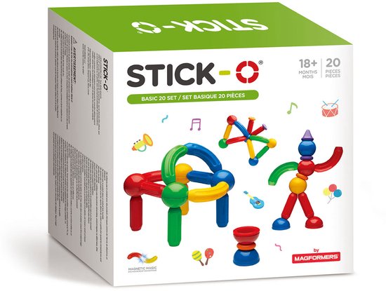 Stick-O Basic Set - Magnetisch Bouwspeelgoed - 20-delig - Montessori Speelgoed - vanaf 18 maanden