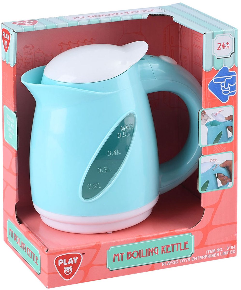 Play speelgoed waterkoker blauw wit - interactief keukenspeelgoed.