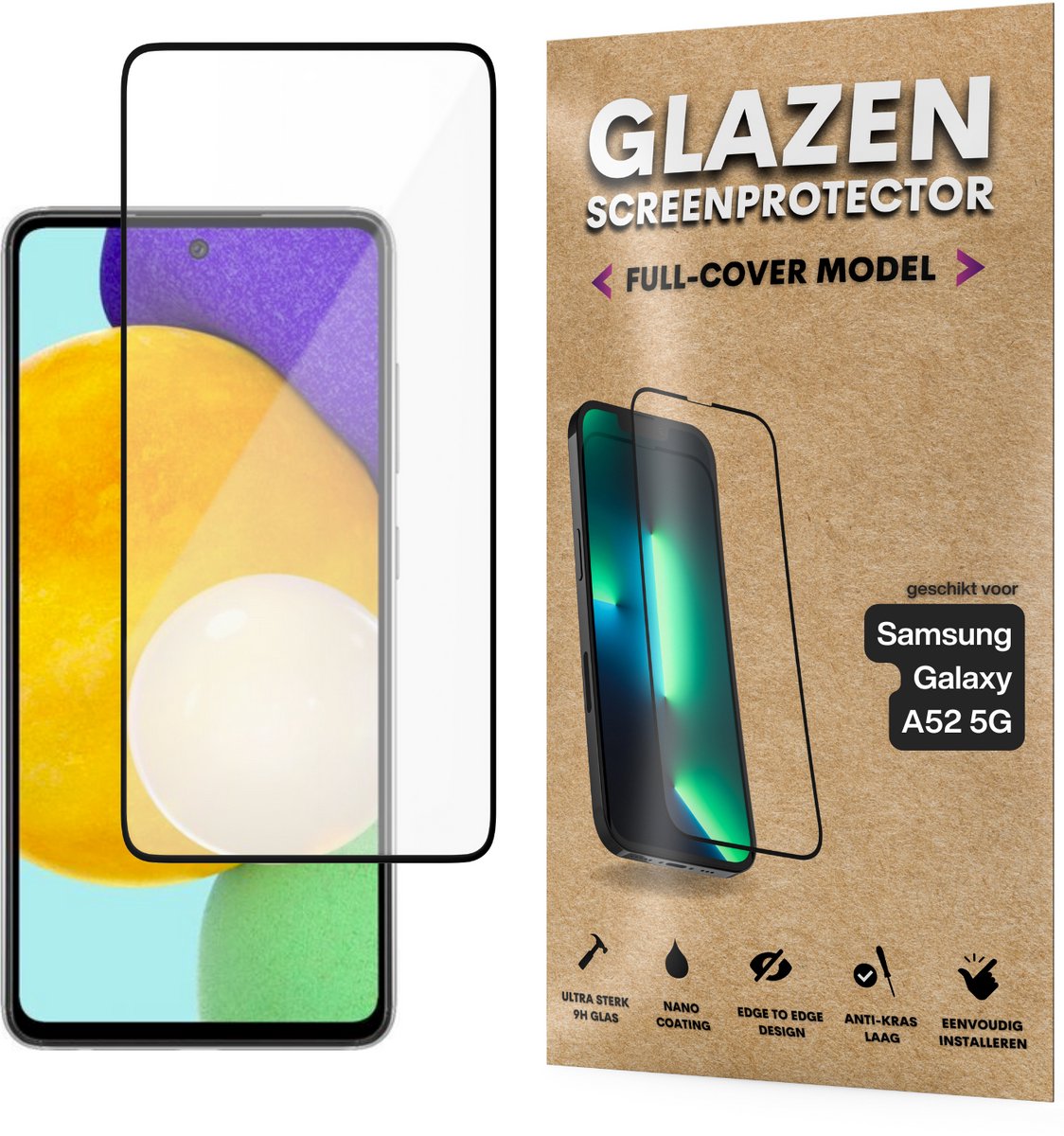 Screenprotector - Geschikt voor Samsung Galaxy A52 5G - Gehard Glas - Full Cover Tempered Glass - Case Friendly