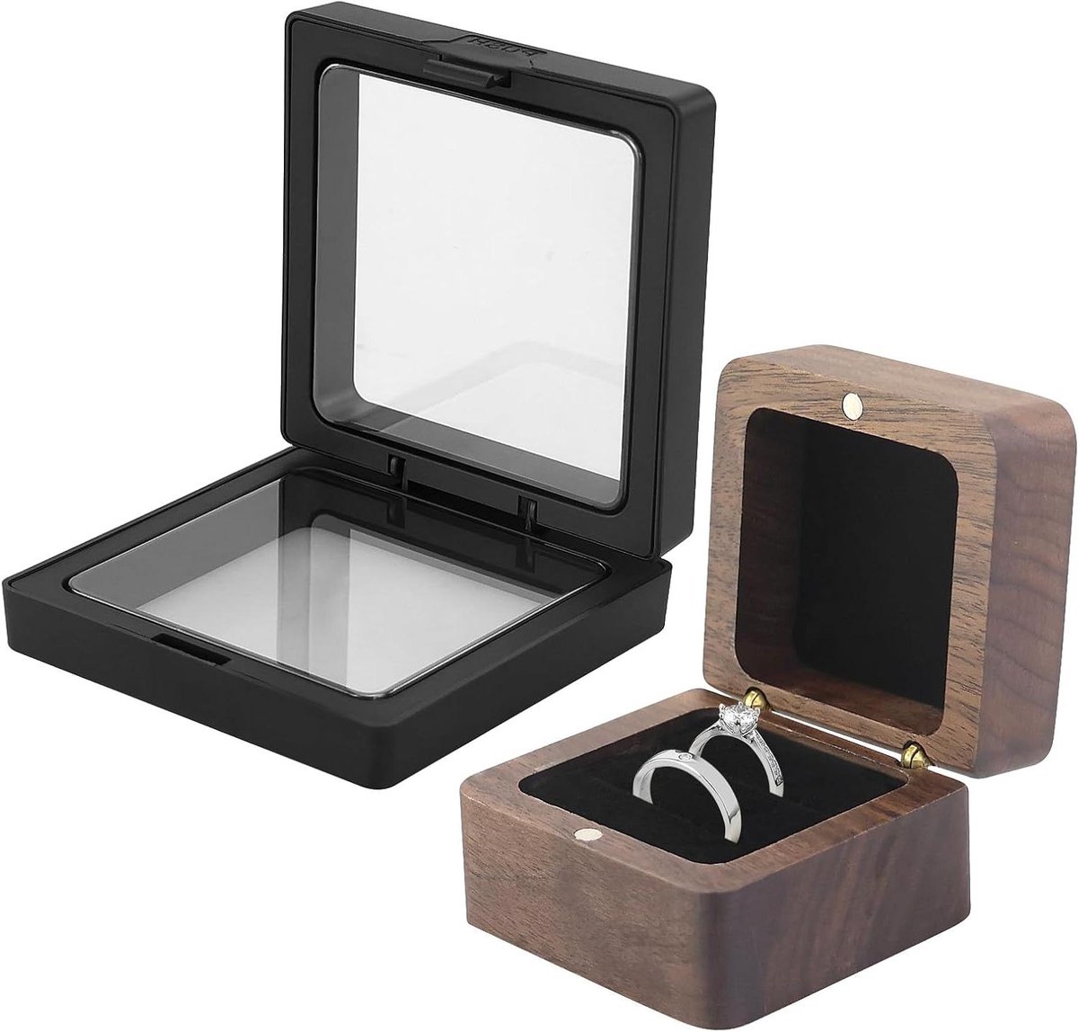 Houten Ringendoos - Juwelendoosje - Voorstellen Bruiloft - Zwevend Frame - Compact Formaat - Bruin