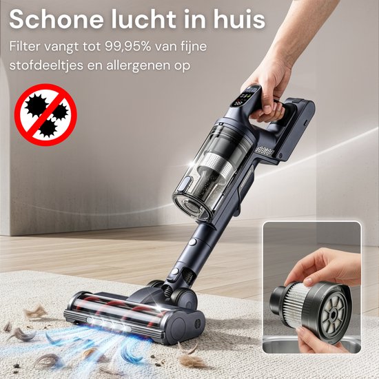 Vesora® 3-in-1 Buigbare Steelstofzuiger Draadloos zonder Zak - FLEX - Draadloze Stofzuiger - Kruimeldief Snoerloos - Vacuum Cleaner - Handstofzuiger - Stofzuiger Steel met Hepa Filter - Stofzuiger Huisdieren - Zakloze Stofzuiger