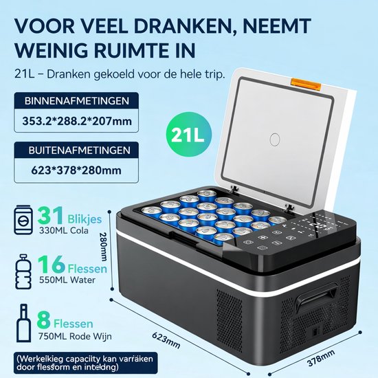 Celestul - Coolbox - Koelbox 21L - Elektrische Coolbox - Draagbare mini koelkast - Draagbare Auto Vriezer 12/24Volt - Zwart\Grijs van Merkloos — afbeelding 3