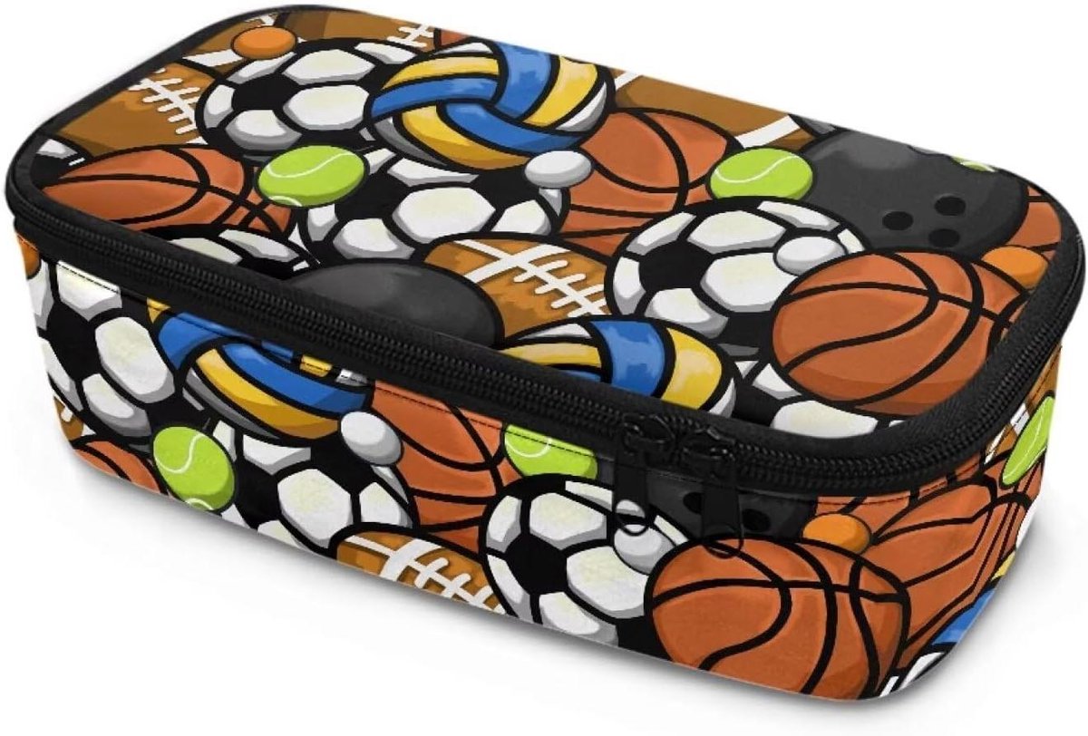 Pennenetui met grote capaciteit, pennenzak, pennenetui, reistoilettas, organizer, kantoor college school cadeau voor volwassenen, tienermeisje, jongen, Sportballen, Eén maat, Beauty Case