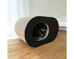 LucyBalu PAPERCAVE Kattenmand van krabkarton, kattenkrabmogelijkheid van golfkarton, kattenslaapplaats, kattenmeubel, krabspeelgoed, krabholte voor katten, zwart