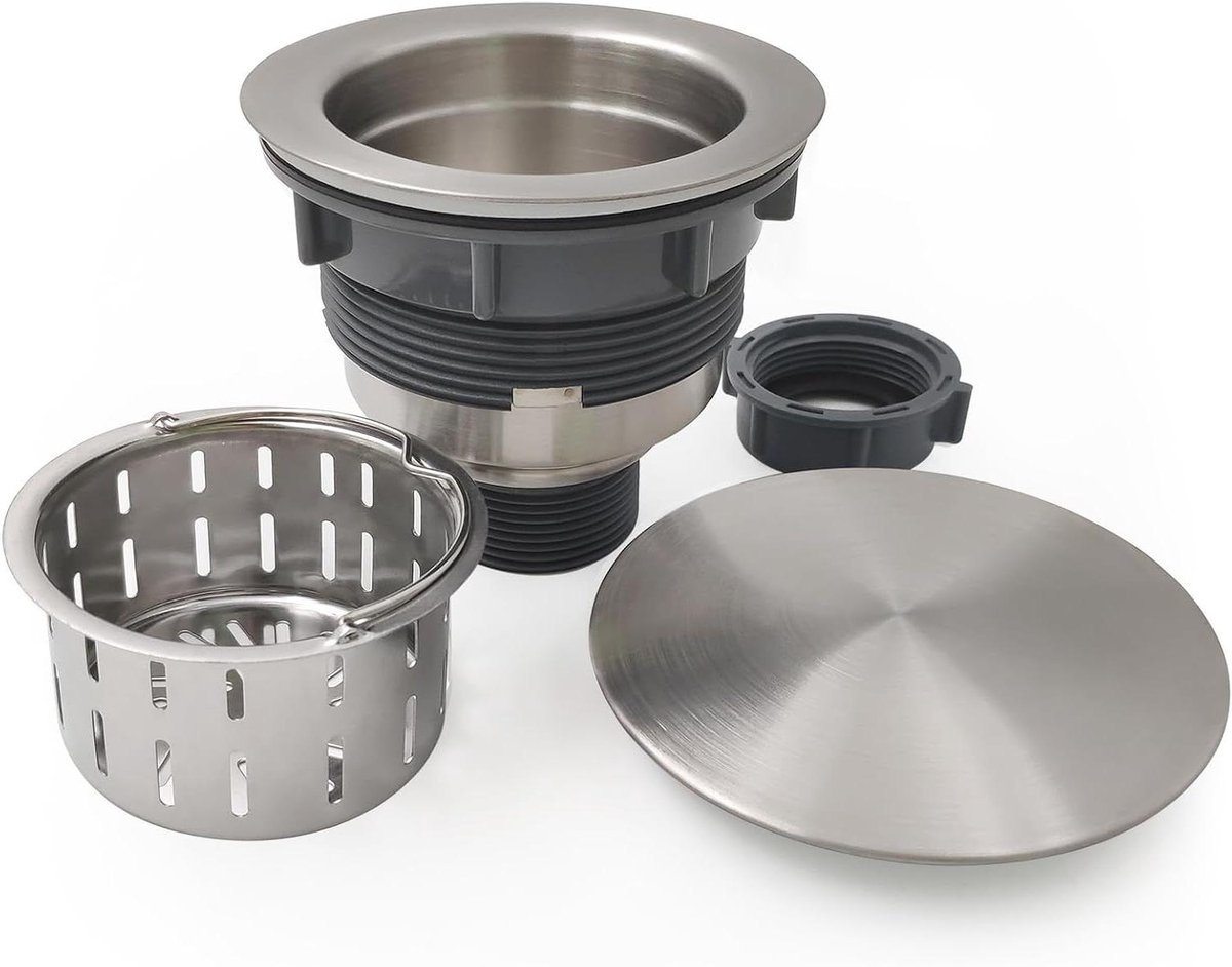 3,5 "Aanrecht Afvoerzeef Montagekit met Stopper Decor Flat Cover Deksel, Verwijderbare Diepe Afvalmand Vervanging, Roestvrij Staal Geborsteld Nikkel Drains
