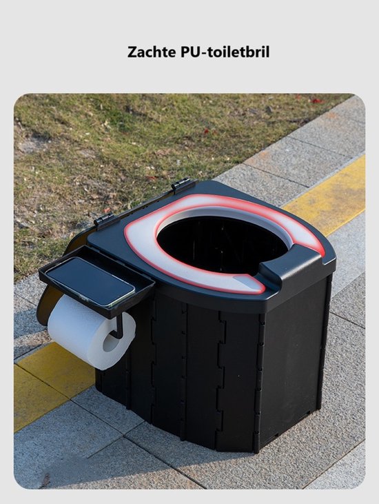 Draagbaar toilet voor kamperen met Zachte PU-toiletbril - campingtoiletten met afbreekbare zakjes- mobiel toilet met telefoonhouder-Camping sanitair - Met Deksel - Camping wc - Draagbare WC Emmer Volwassen - Draagbaar Toilet - Opvouwbaar toilet van Sunglory — afbeelding 5