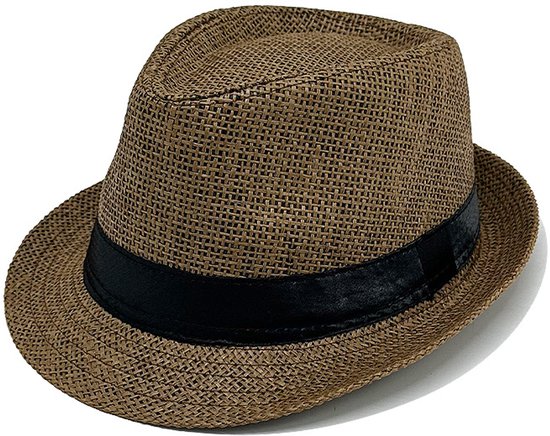 Lifup Chapéu masculino de couro bovino Panamá Jazz-Hat de aba curta, chapéu de cowboy clássico Fedora, Marrom, M