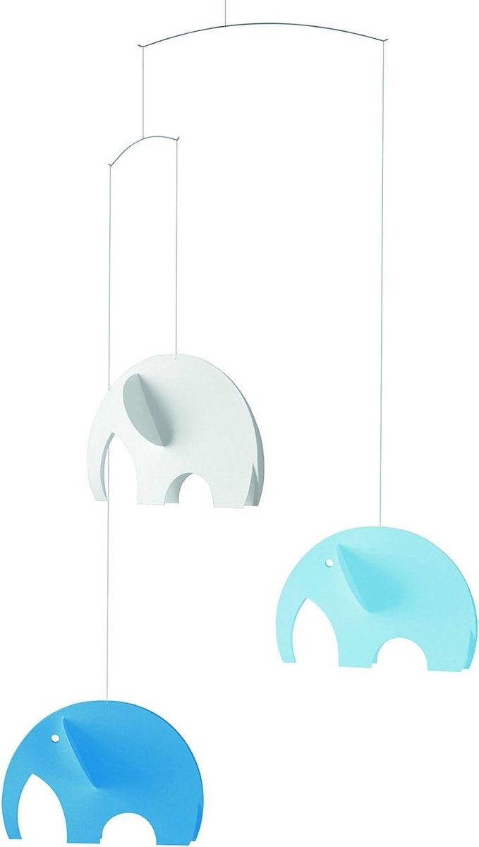 Flensted Olephants Mobile - Olifanten Mobiel - Babykamer Decoratie - 3-dimensionaal Ontwerp - 45 x 35 cm - Blauw