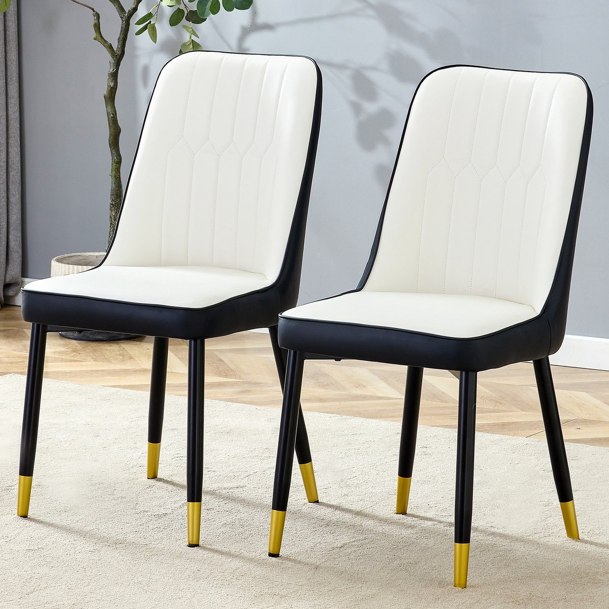 Eetkamerstoelen - Set Van 2 -wit,zwart- Eetkamerstoel - Eettafelstoel - Keukenstoel - Eetk