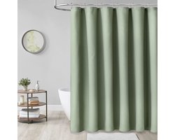 200x180 cm Stoffen Wafel geweven Douchegordijn Set, Verzwaard Zwaar Luxe Badgordijn in Neutrale Kleur, Hotel & Spa Kwaliteit, Inclusief 12 Plastic Ophanghaken voor Badkamer(groente)
