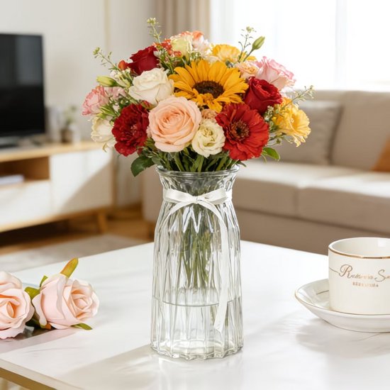 Creatieve eenvoudige glazen vaas, transparante bloemvaas voor verse boeketten, woonkamer woondecoratie ornament,24 cm x 10 cm