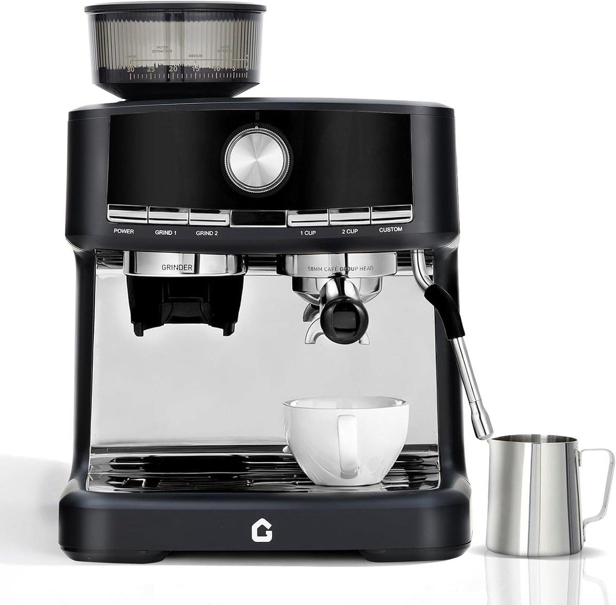 Professionele Pistonmachine met Bonenmaler en Melkopschuimer - Espressomachine met 58mm Piston - 15 Bar - 1.5 Liter - Inclusief Barista Set
