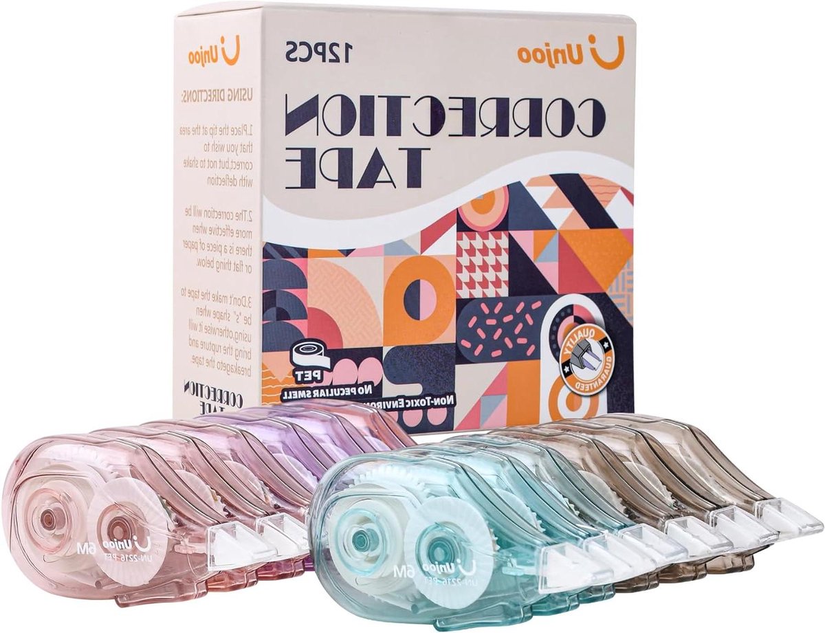 Correctietape Set - Schrijfhulpmiddel - Fouten Corrigeren - Ergonomische Grip - 12 Stuks - 4 Kleuren