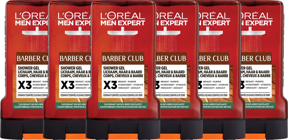 L'Oréal Paris Men Expert Barber Club Shower Gel - Zuivert, hydrateert & reinigt op milde wijze - 250ml - x6