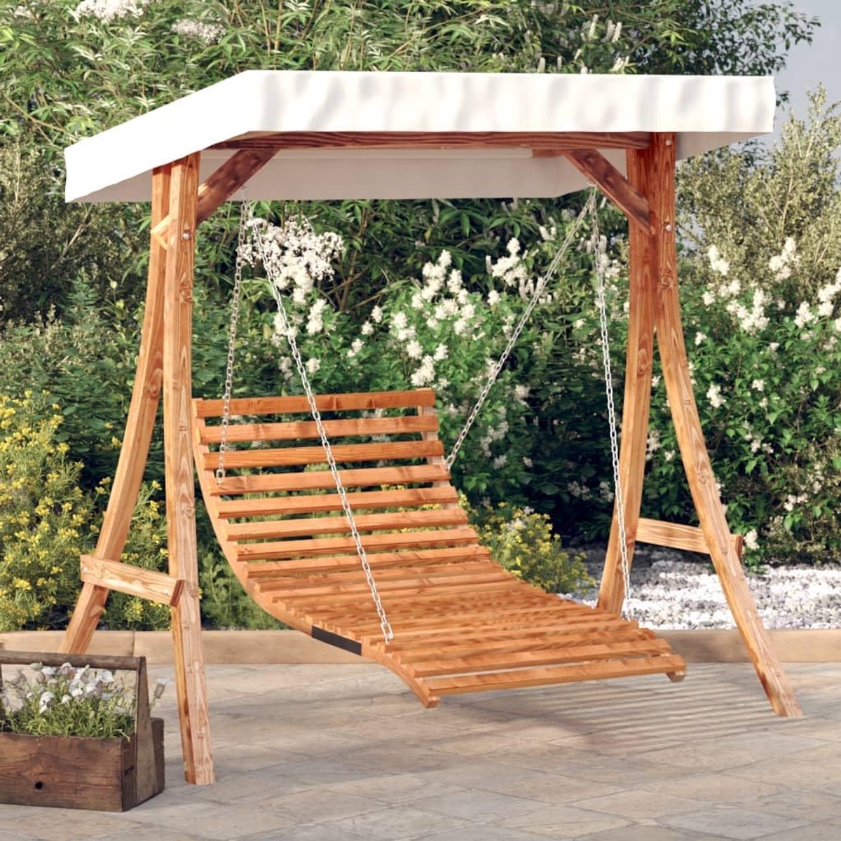 Riviera Royal Tweepersoons Hangmat met Zonnedak - Massief Vurenhout - Teak Finish - 400 x 120 x 210 cm
