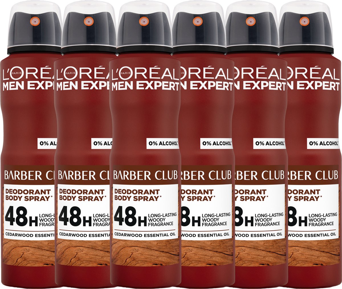 L'Oréal Paris Men Expert Barberclub Deodorant Spray - 48U anti-geur bescherming - Houtachtige Geur -Alcoholvrij - 150ml x6