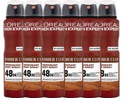 L'Oréal Paris Men Expert Barberclub Deodorant Spray - 48U anti-geur bescherming - Houtachtige Geur -Alcoholvrij - 150ml x6