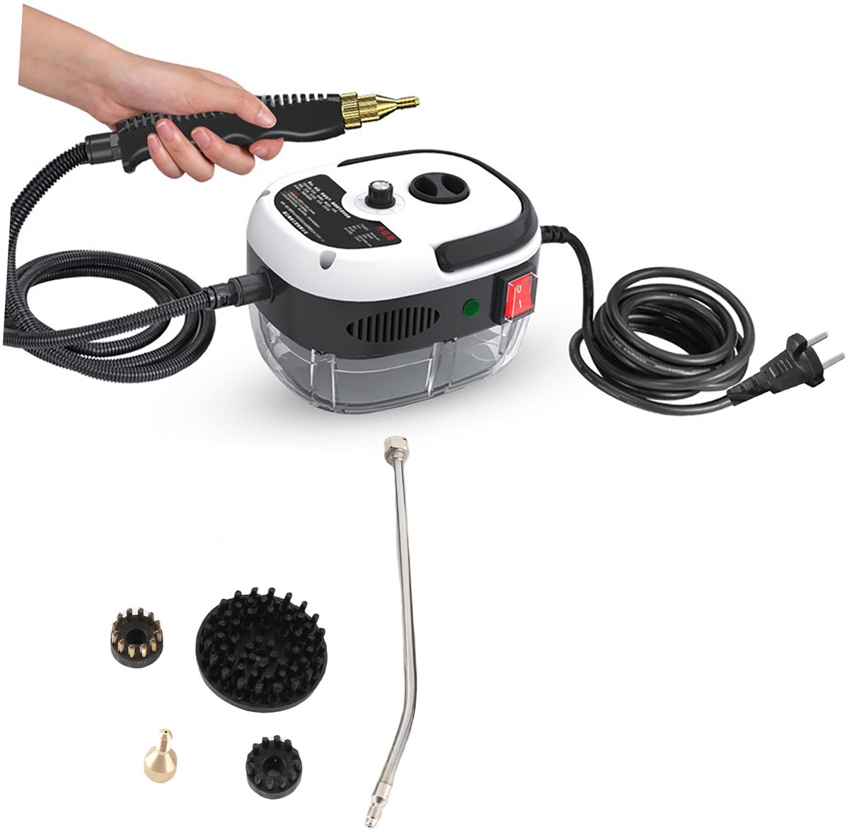 Stoomreiniger - Hogedruk Stoomreiniger - Handstoomreiniger - 1500W - 6 Standen - met 3 borstelkoppen - voor keuken en afzuigkap - Wit