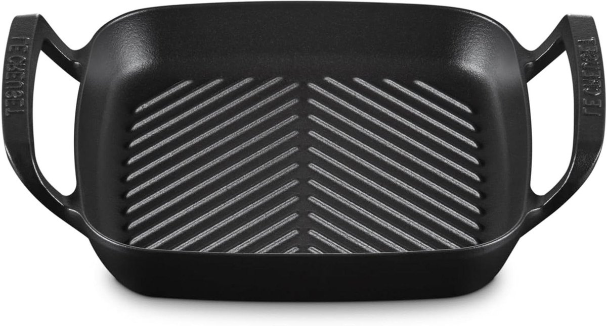 Vierkante Grillpan Gietijzeren Pan Buiten Koken Geëmailleerd Gietijzer 26 cm Matzwart