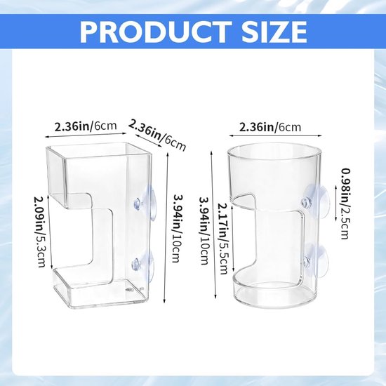 2 stuks - Voerbakjes voor aquariums - Voederautomaat voor aquarium - Voerbakken met zuignap - Transparante voerbakjes - Voerbakjes voor aquariums - Visvoeraccessoires - Aquariumaccessoires - 10*6*6 cm - cirkel en vierkant - transparant — afbeelding 5
