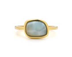 Cavill elegante zilveren larimar ring dames 925 sterling zilver 1,85 ct blauwe fancy cabochon edelsteen uit Dominicaanse Republiek